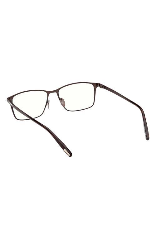 Tom Ford 54mm Rectangular Blue Light Blocking Glasses In Gunmetal Havana/t Logo