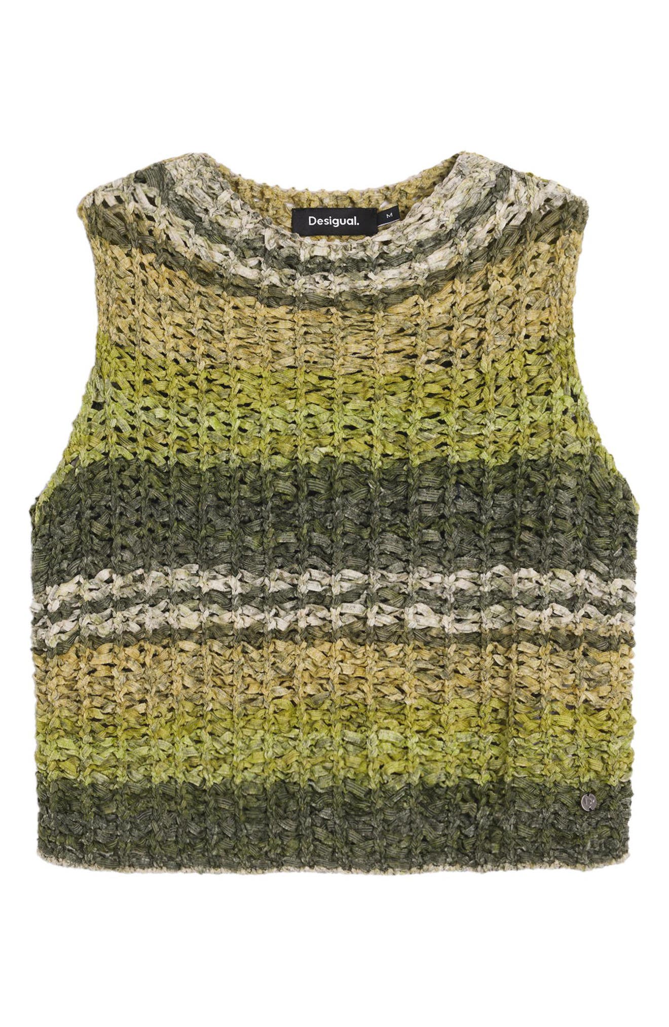 Desigual Stripe Sleeveless Cotton Blend Crochet Sweater (Women) | Nordstrom