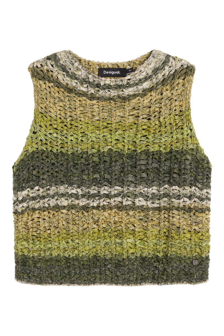 Stripe Sleeveless Cotton Blend Crochet Sweater, Alternate, color, GREEN