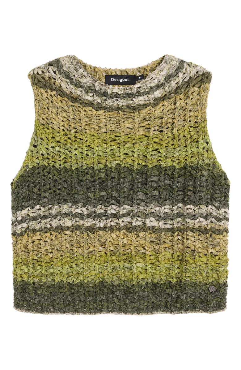 Desigual Stripe Sleeveless Cotton Blend Crochet Sweater, Alternate, color, Green