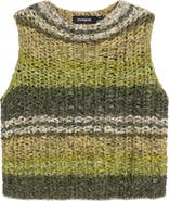 Desigual Stripe Sleeveless Cotton Blend Crochet Sweater