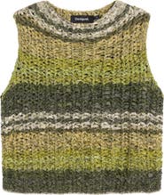 Desigual Stripe Sleeveless Cotton Blend Crochet Sweater