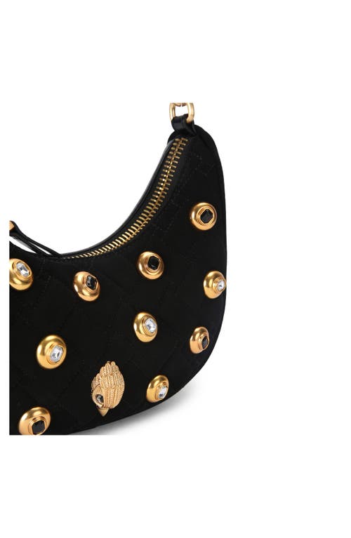 Kurt Geiger London Small Kensington Gems Quilted Suede Hobo Bag In Black