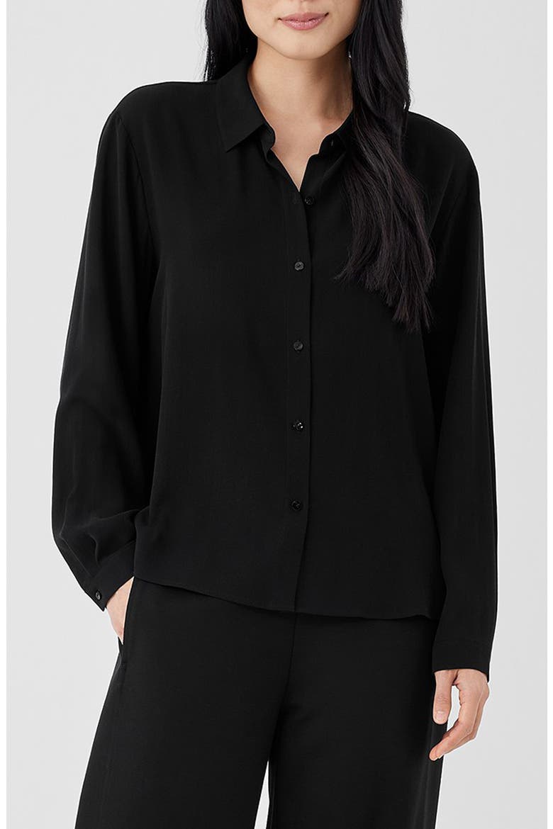 Easy Classic Collar Silk Button-Up Shirt, Main, color, BLACK