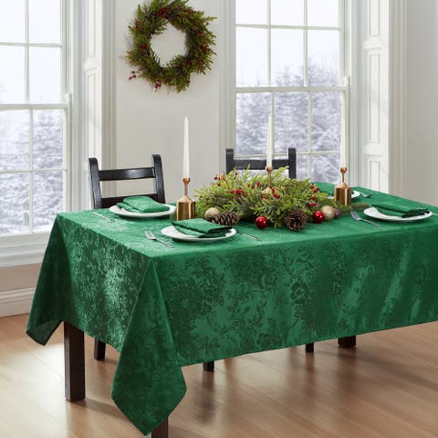 Poinsettia Elegance Jacquard Holiday Tablecloth