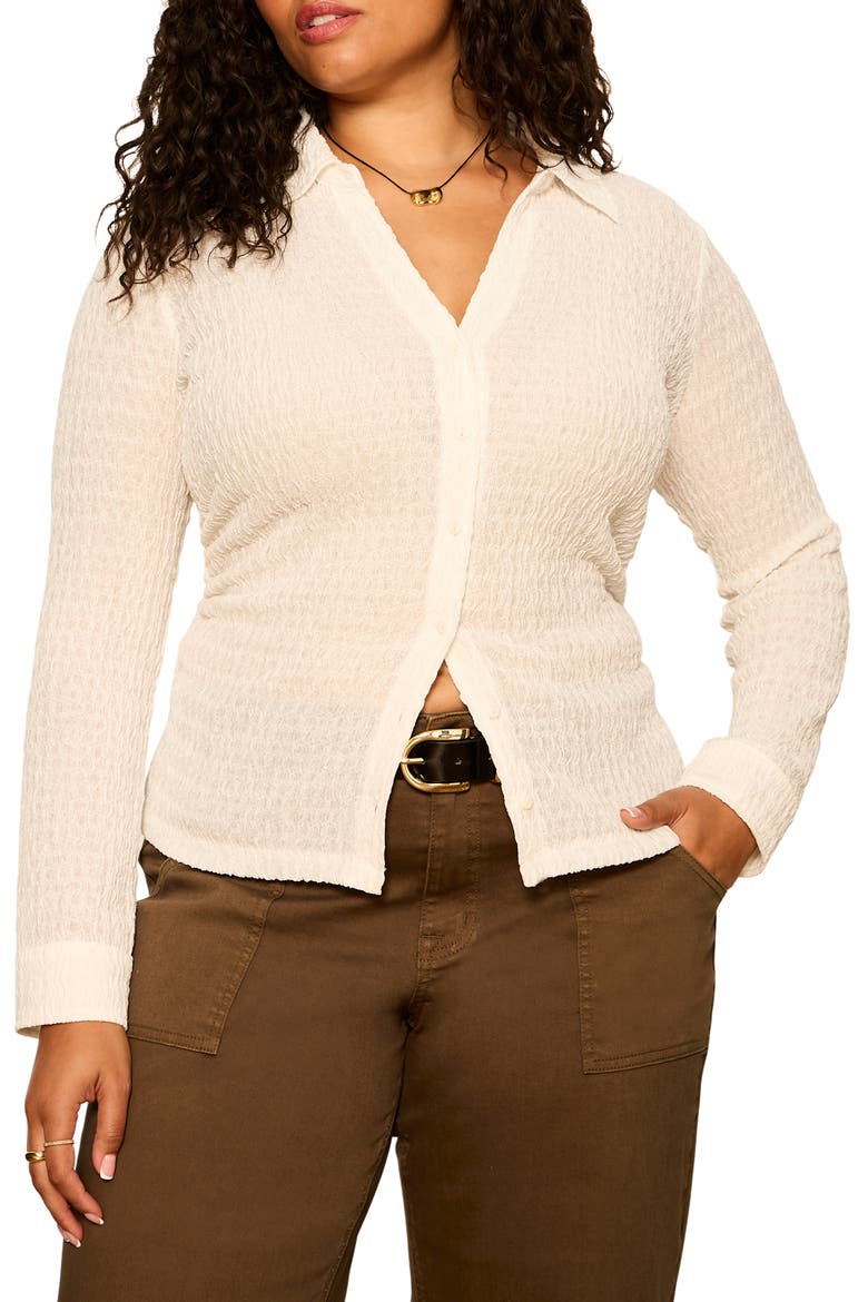 Juno Textured Button Front Shirt, Alternate, color, CHALK WHITE