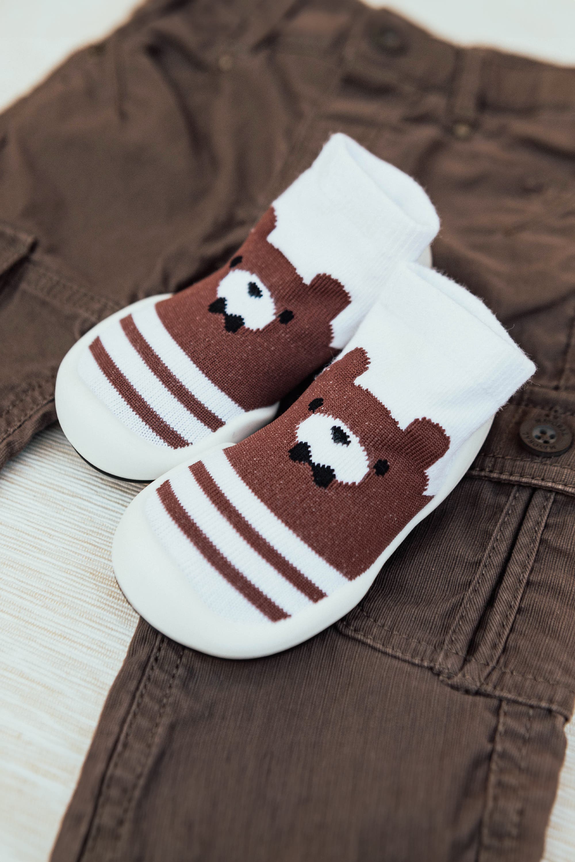 Komuello Toddler Boy Sock Shoes - Big Bear, Alternate, color, Brown