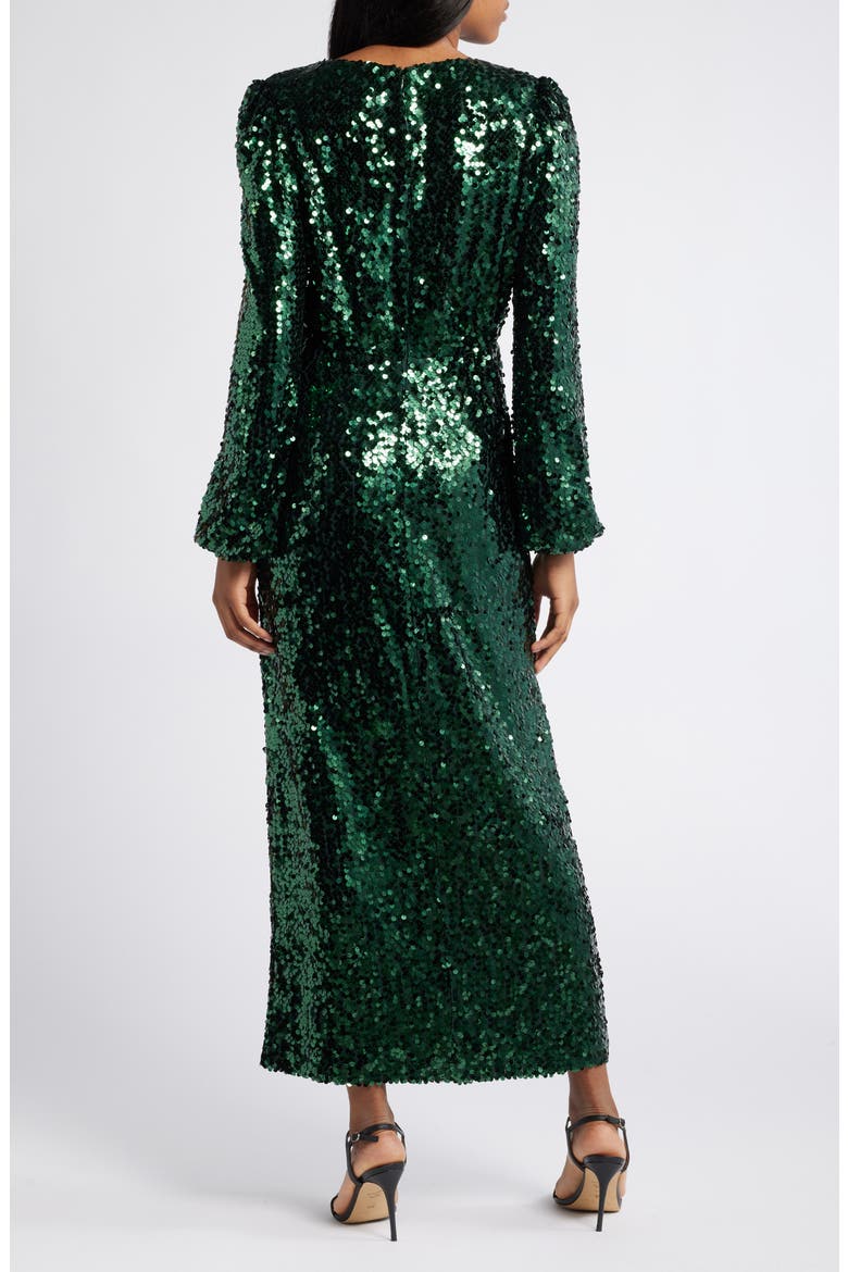 The Carrie Sequin Long Sleeve Gown, Alternate, color, EMERALD