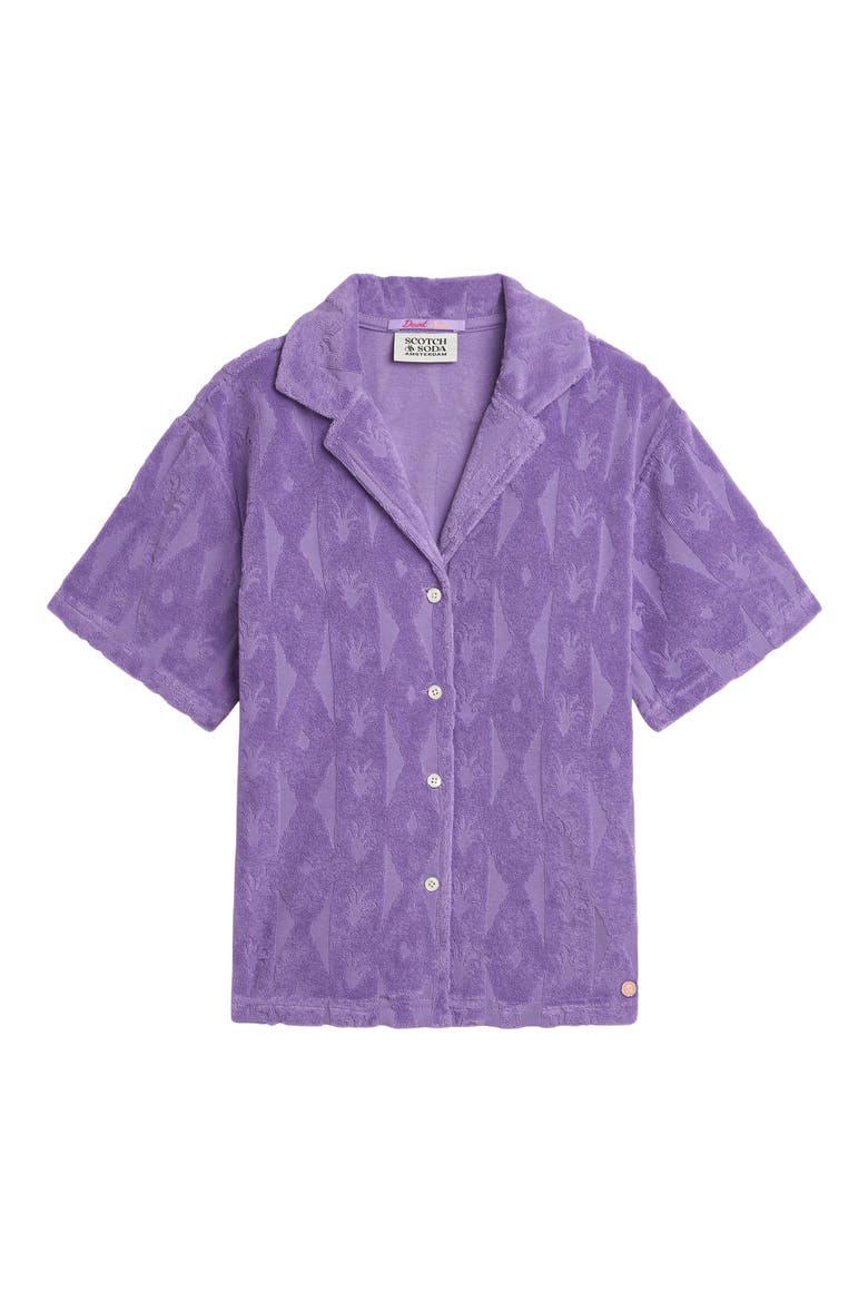 Kids' Jacquard Cotton Blend Button-Up Camp Shirt, Main, color, CACTUS STRIPE PAISLEY PURPLE