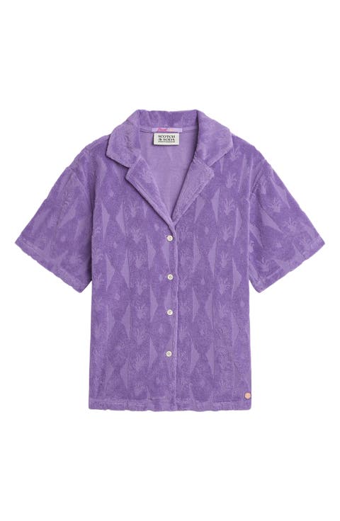 Kids' Jacquard Cotton Blend Button-Up Camp Shirt (Big Kid)