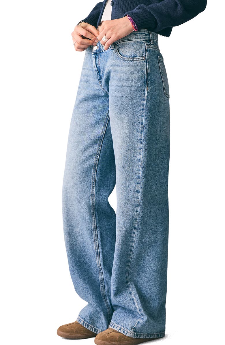 MANGO TEEN Crossover Waist Wide Leg Jeans, Alternate, color, Light Blue