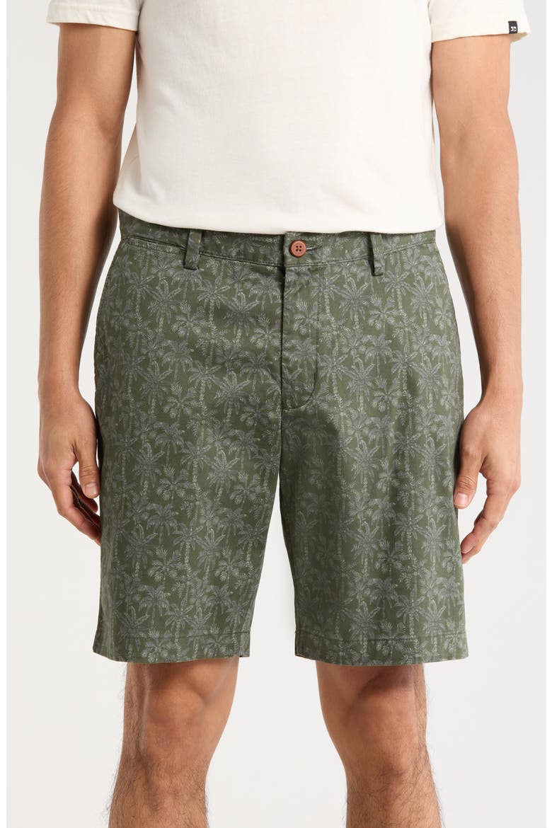 Rich Palms Tropical Print Shorts, Main, color, DARK TEA LEAF