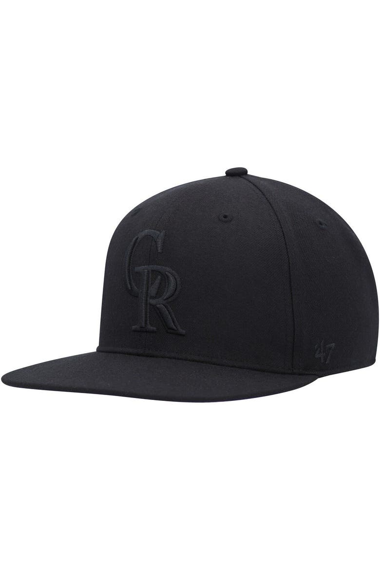 Men's '47 Colorado Rockies Black on Black Sure Shot Captain Snapback Hat, Alternate, color, Black