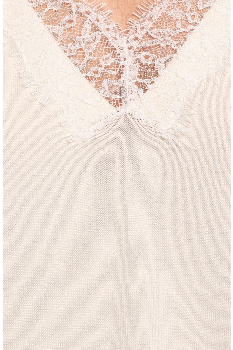 Brookes Lace V Neck Sweater, Alternate, color, IVORY