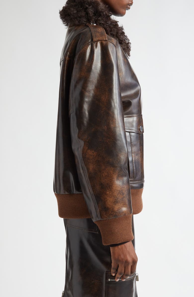 Michael Kors Collection Leather & Genuine Shearling Bomber Jacket, Alternate, color,