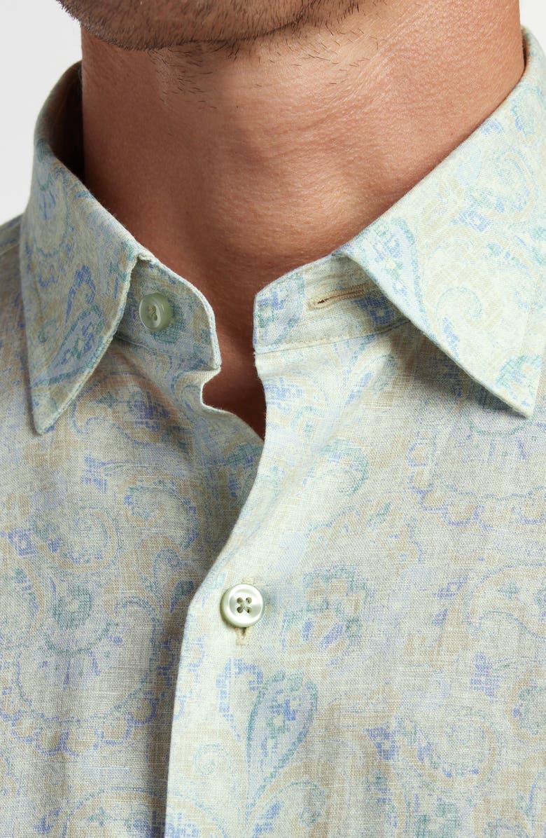 David Donahue Paisley Long Sleeve Linen & Pima Cotton Button-Up Shirt, Alternate, color, Dune/ Multi