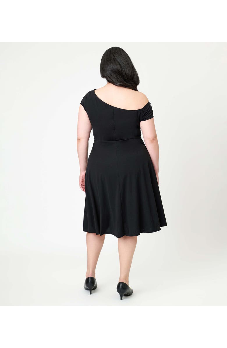 Unique Vintage Plus Size Asymmetrical Neck Swing Dress, Alternate, color, Black Solid