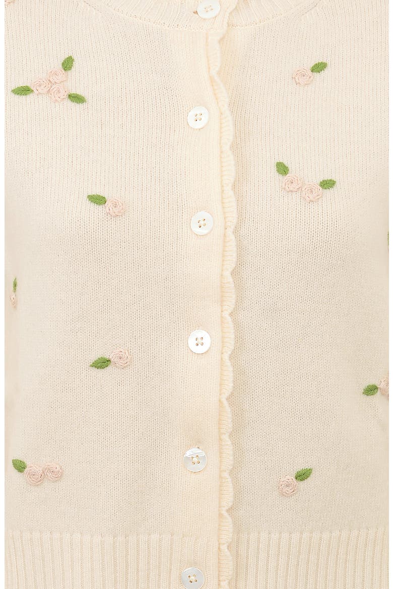Anjou Floral Embroidered Ruffle Wool Cardigan, Alternate, color, CREAM AND ROSE EMBROIDERED