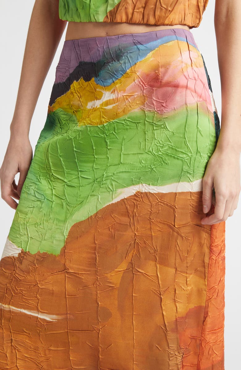 Ulla Johnson x Helen Frankenthaler Inez Crinkled Satin Pencil Skirt, Alternate, color, Nature Abhors A Vacuum