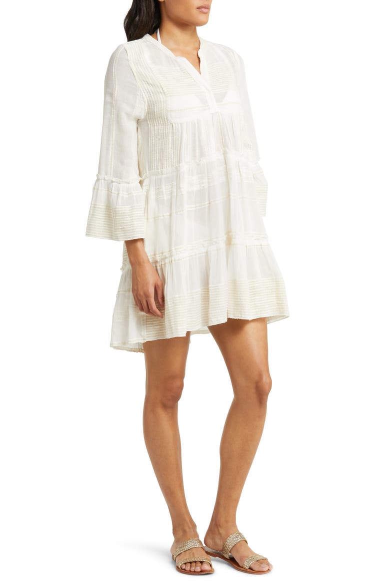 Metallic Long Sleeve Cover-Up Midi Dress, Alternate, color, NATURAL
