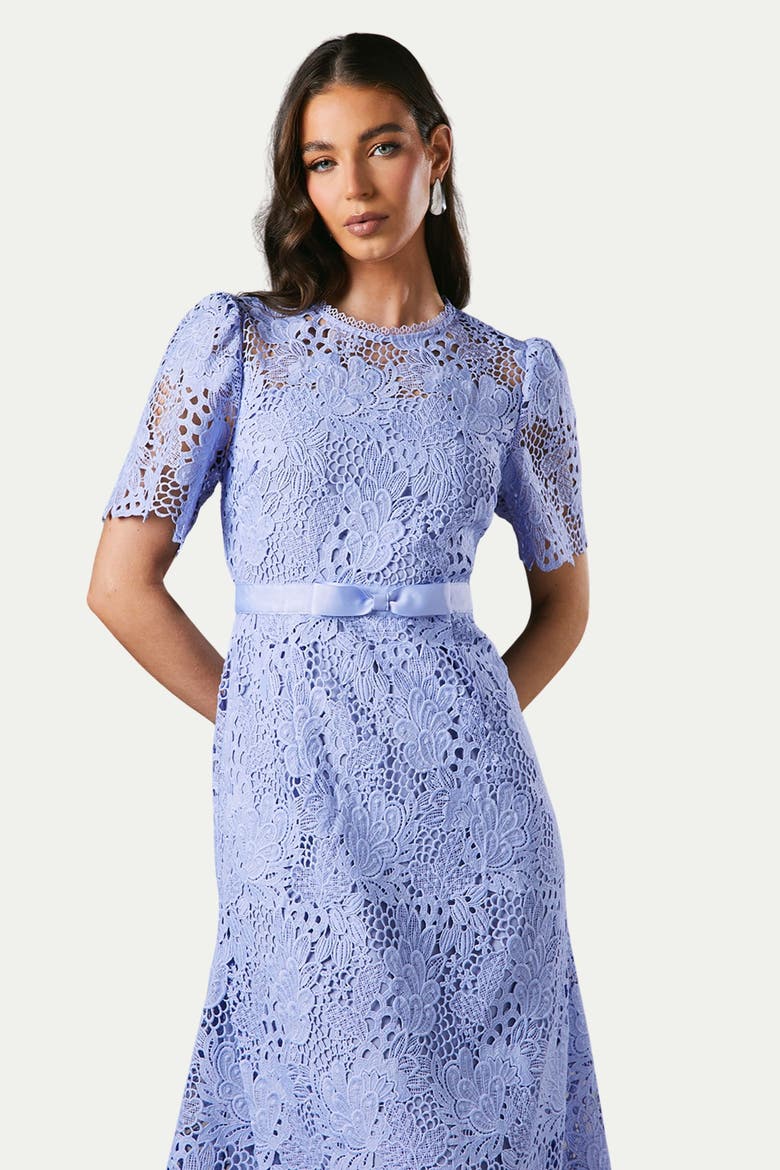 Lace Midi Dress With Bow Belt, Alternate, color, Lavender