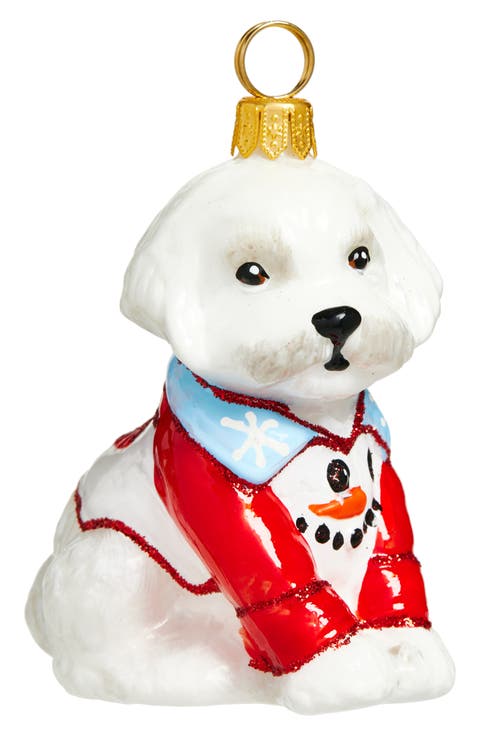 Maltese in Christmas Pajamas Glass Ornament