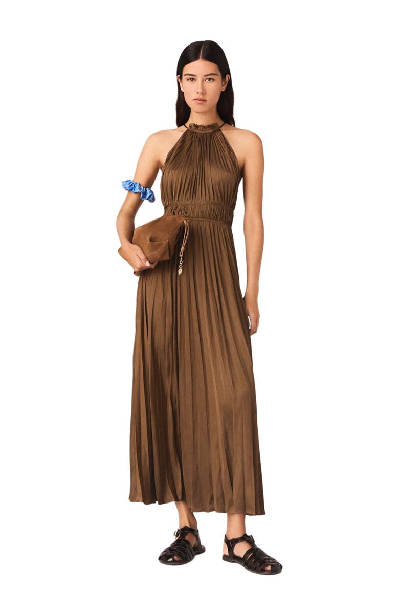 maje Pleated maxi dress, Main, color, Brown