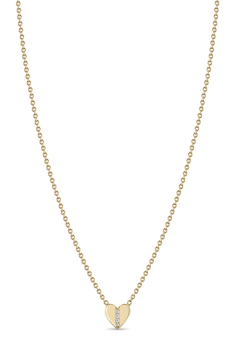 Zoë Chicco Midi Bitty Diamond Heart Necklace, Main, color, Yellow Gold