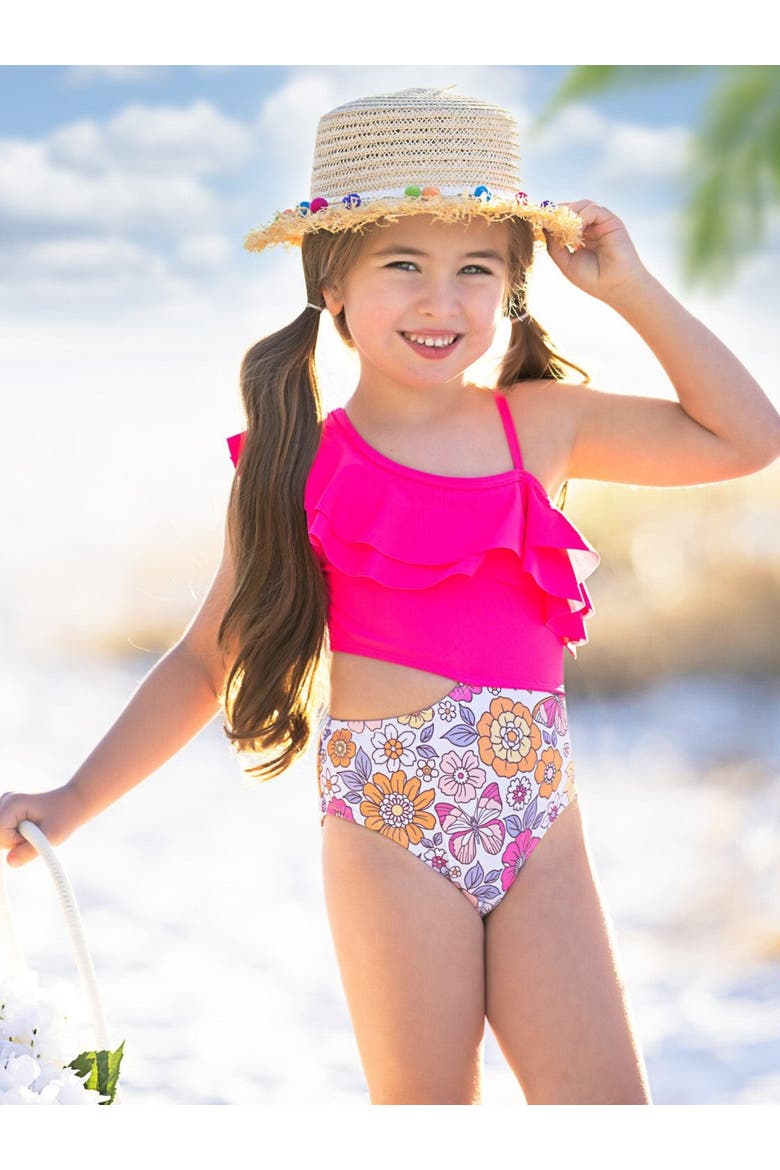 Girls Tropical Bloom One-Shoulder One-Piece Swimsuit, Alternate, color, Pink