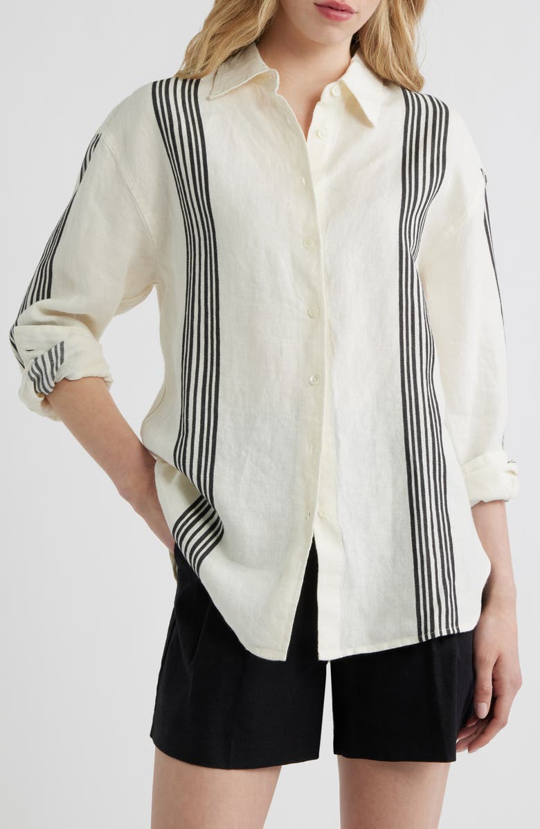 Madewell Vertical Stripe Linen Blend Button-Up Shirt, Main, color, Bold Placement Stripe Black