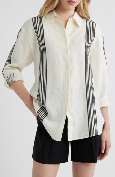 Vertical Stripe Linen Blend Button-Up Shirt