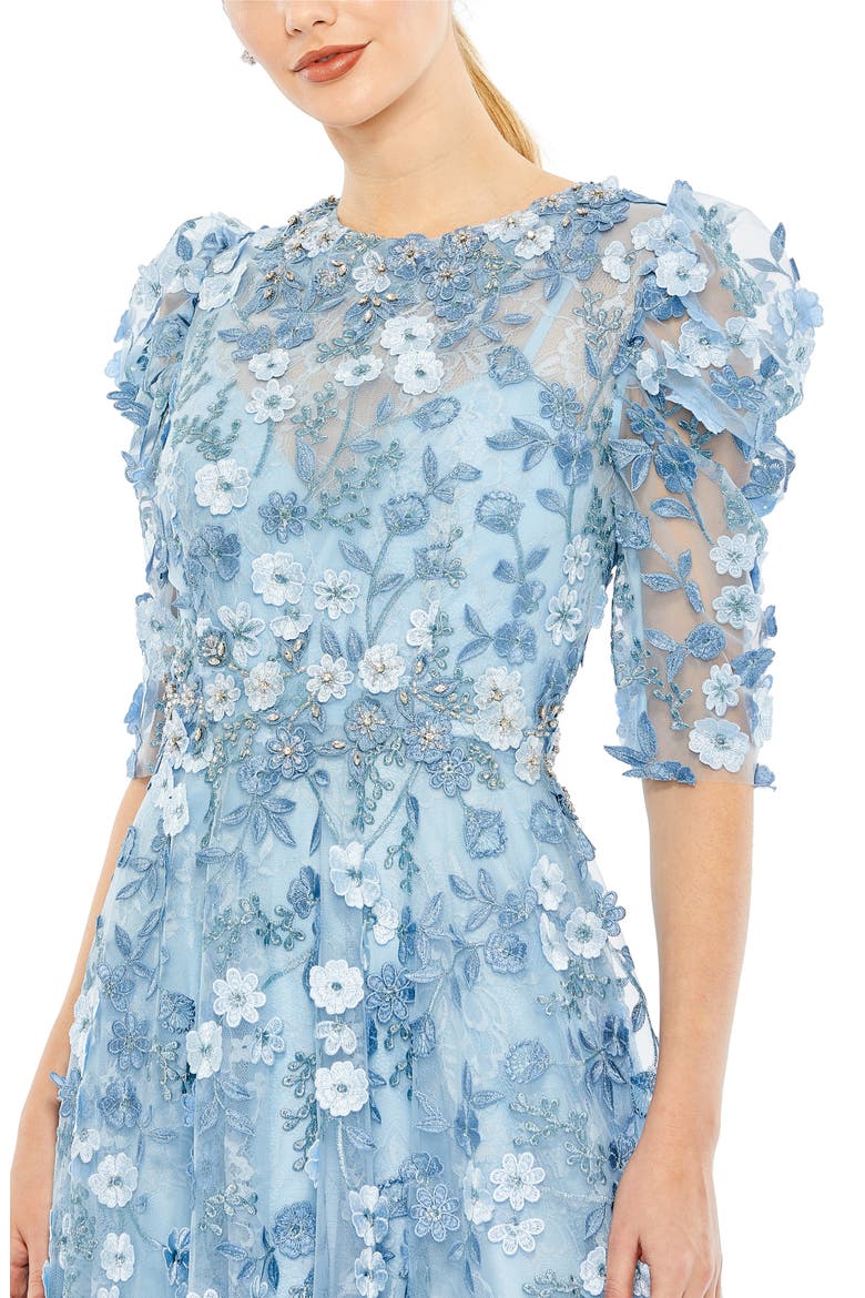 Applique High Neck Puff Sleeve A Line Dress, Alternate, color, FRENCH BLUE