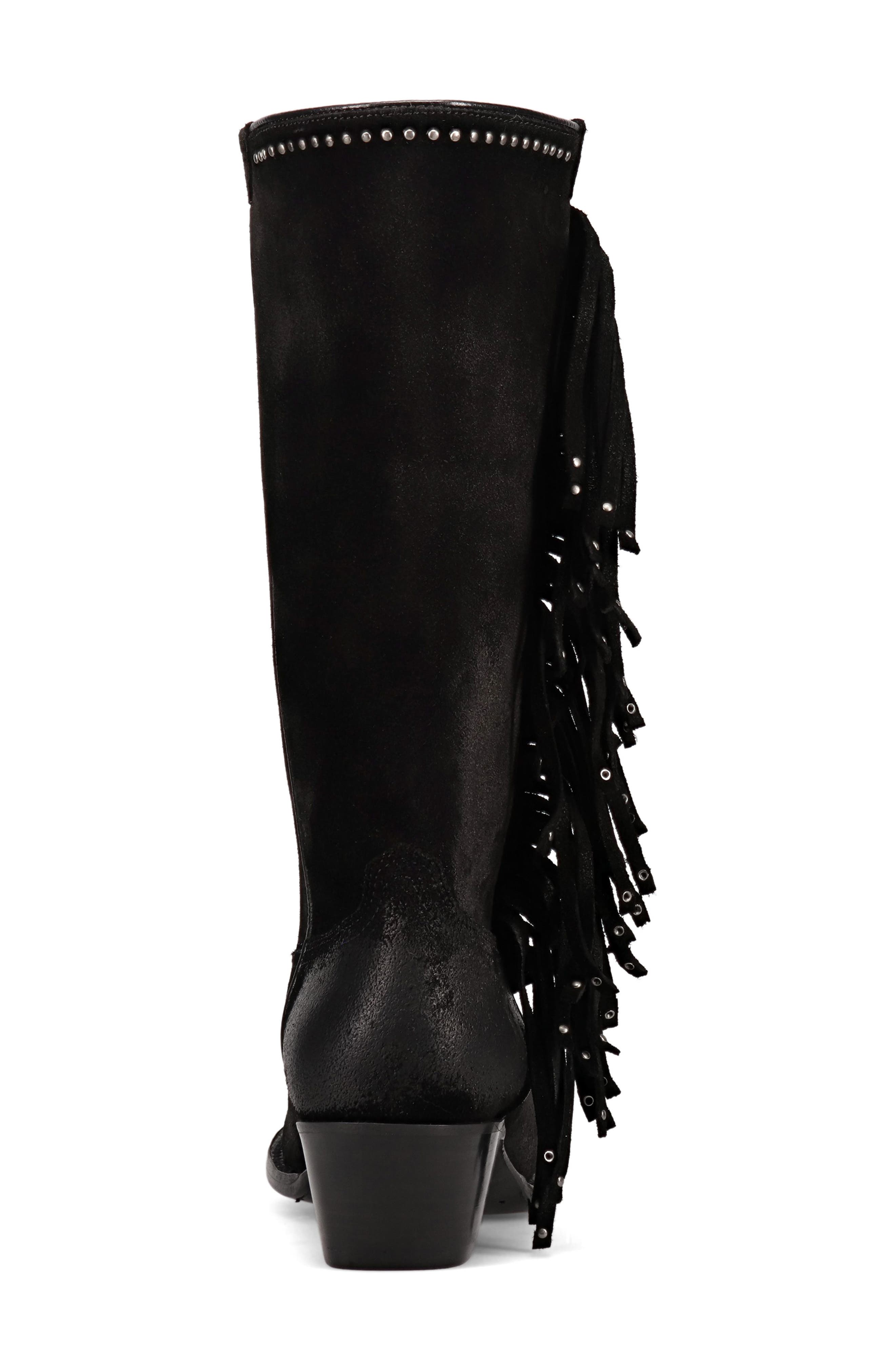 Frye Sacha Fringe Knee High Boot, Alternate, color, Black