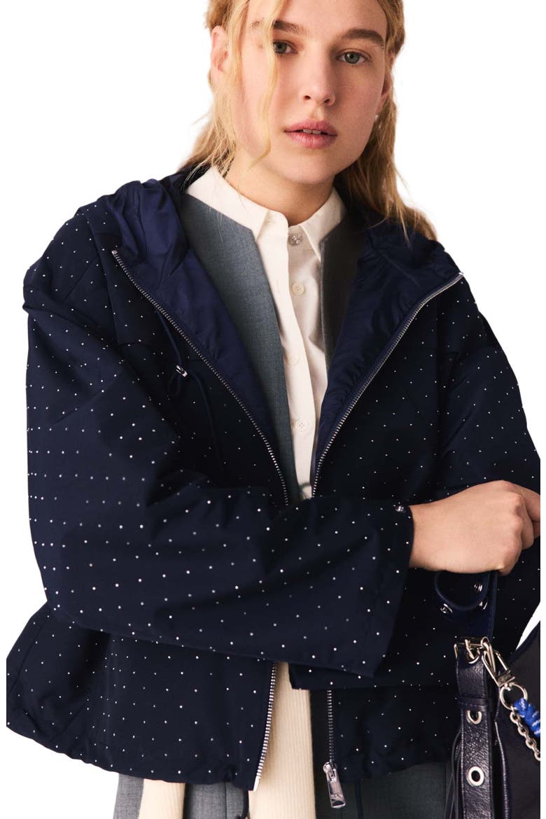 Hooded windbreaker with rhinestones, Alternate, color, Navy