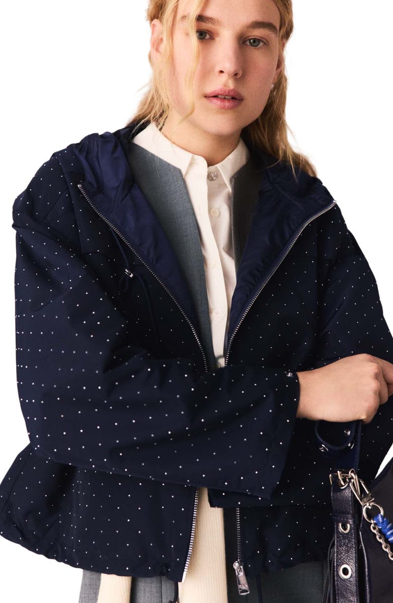 maje Hooded windbreaker with rhinestones, Alternate, color, Navy