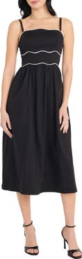 Donna Morgan Wavy Piping Stretch Cotton Midi Sundress