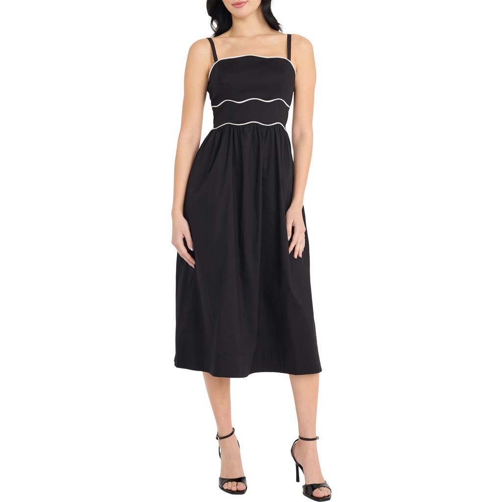 Donna Morgan Wavy Piping Stretch Cotton Midi Sundress in Black  product