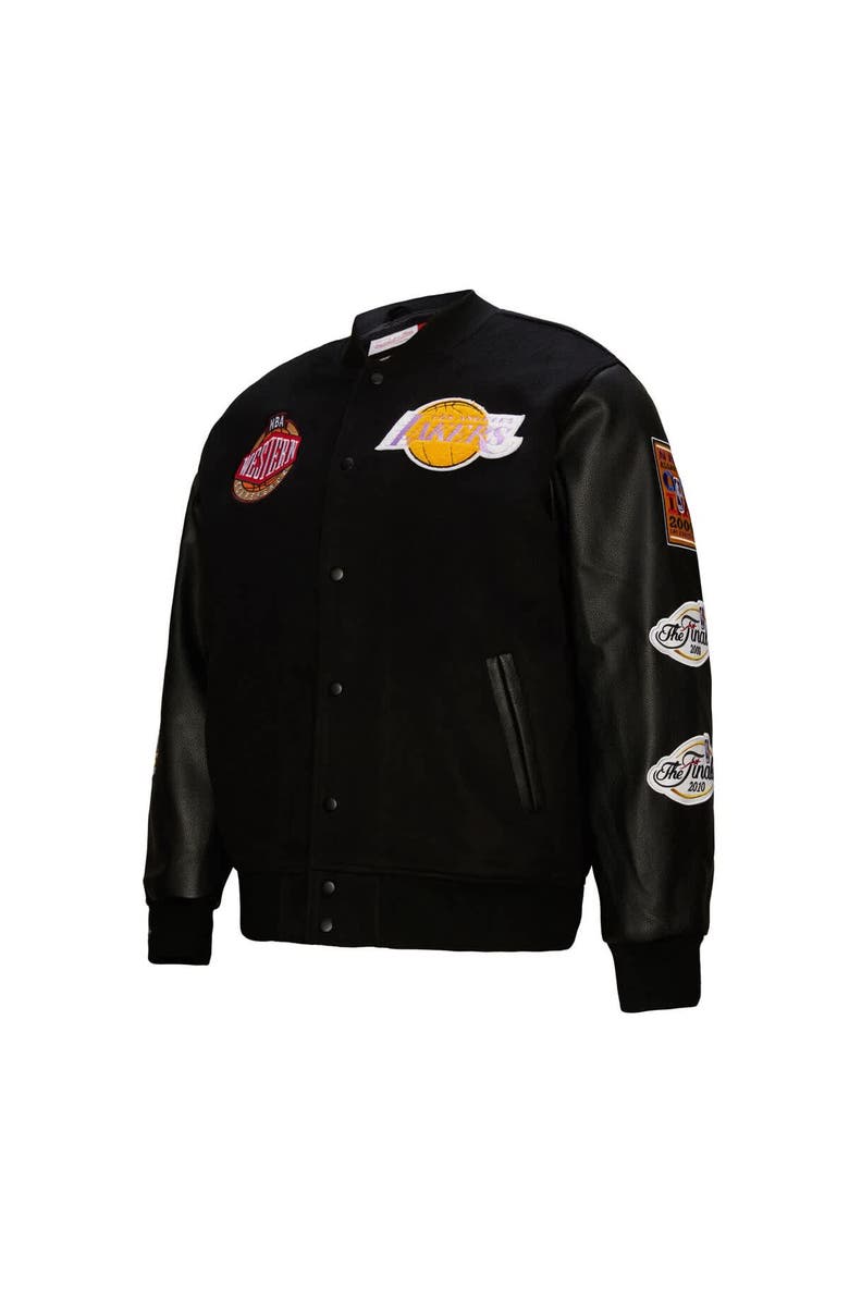 Mitchell & Ness Men's Mitchell & Ness  Black Los Angeles Lakers Hardwood Classics Blackout Collection Full-Snap Varsity Jacket, Alternate, color, 