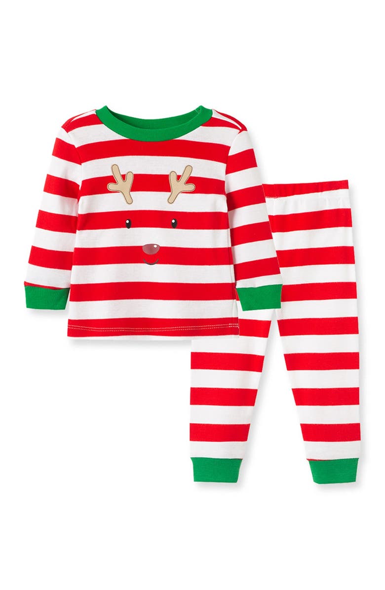 Little Me Striped Reindeer Long Sleeve Cotton Pajama Set, Main, color,