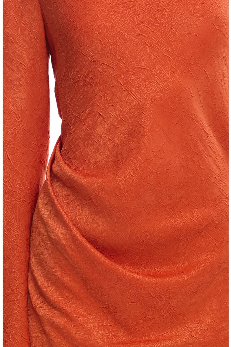 Arielle Long Sleeve Crushed Satin Cocktail Minidress, Alternate, color, RUST