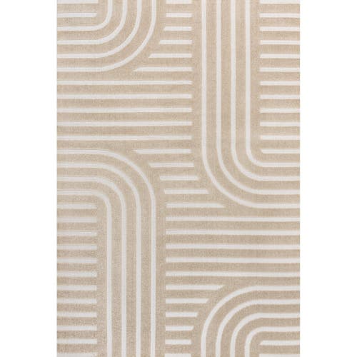 Jonathan Y Anders High-low Midcentury Modern Arch Stripe Two-tone Indoor/outdoor Area Rug In Beige/cream