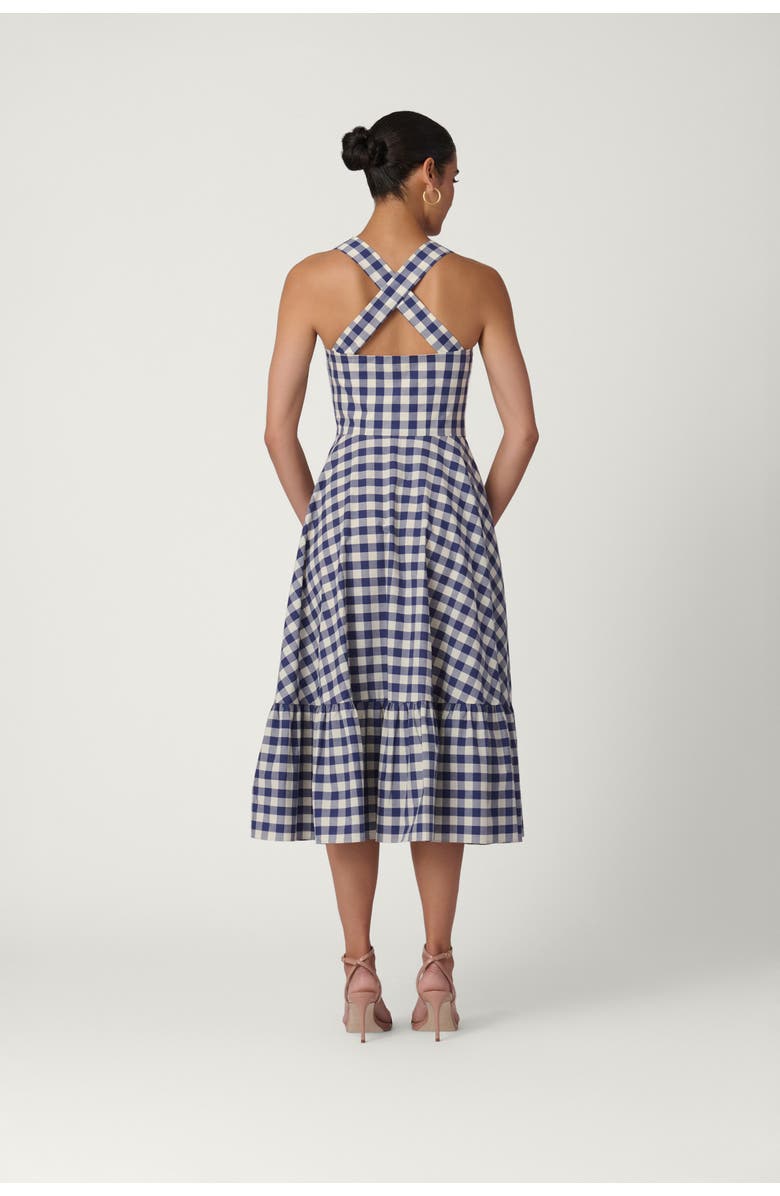Shoshanna Gingham Nellie Dress, Alternate, color, Navy/Optic