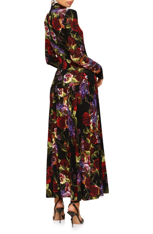 Avec Les Filles Floral Long Sleeve Jersey Maxi Dress In Dark Portofino Rose