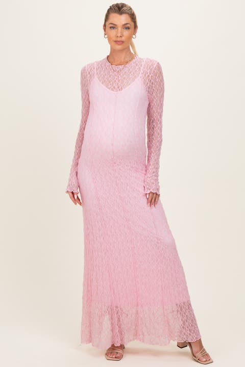 Lace Mock Neck Long Sleeve Maxi Dress