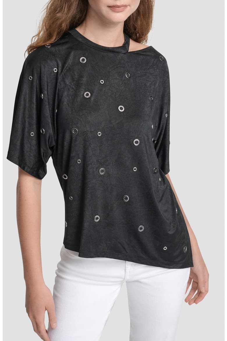 Grommet Cutout Knit Top, Main, color, BLACK