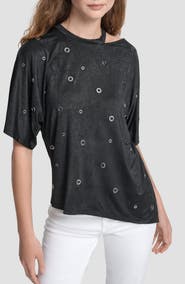 DKNY Grommet Cutout Knit Top