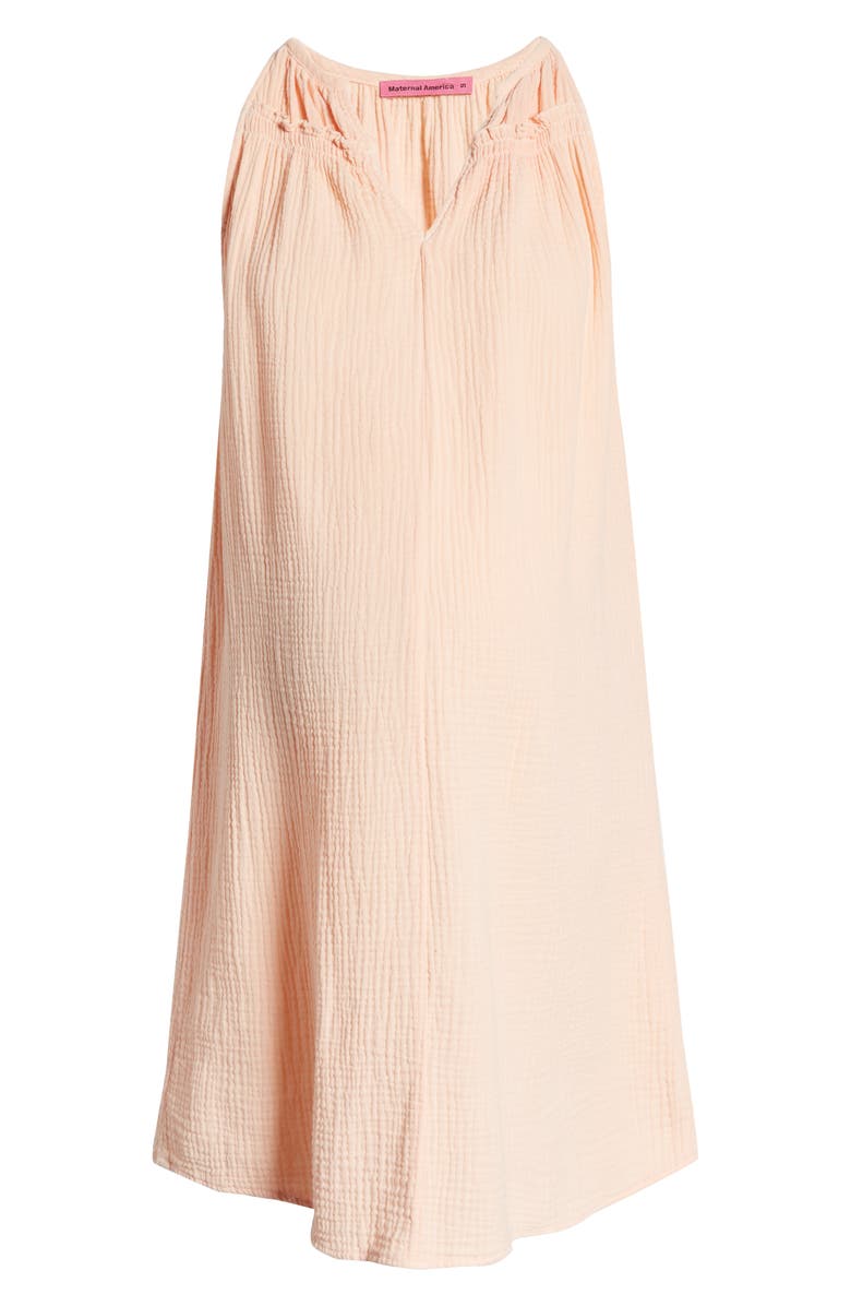Maternal America V-Neck Cotton Trapeze Maternity Dress, Alternate, color, Peach