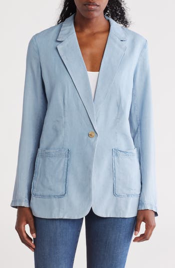 Dkny One-button Chambray Blazer