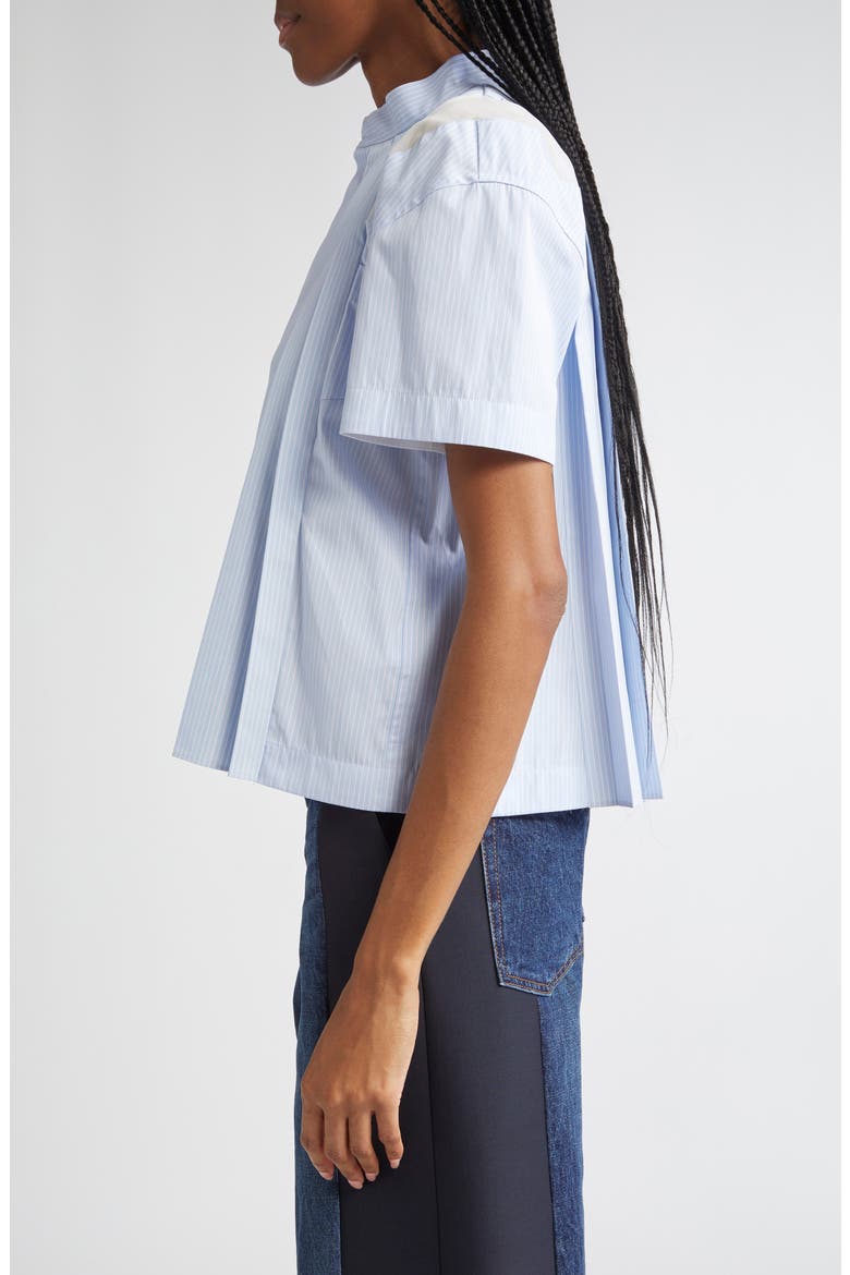 Pinstripe Pintuck Poplin Short Sleeve Button-Up Shirt, Alternate, color, LIGHT BLUE STRIPE