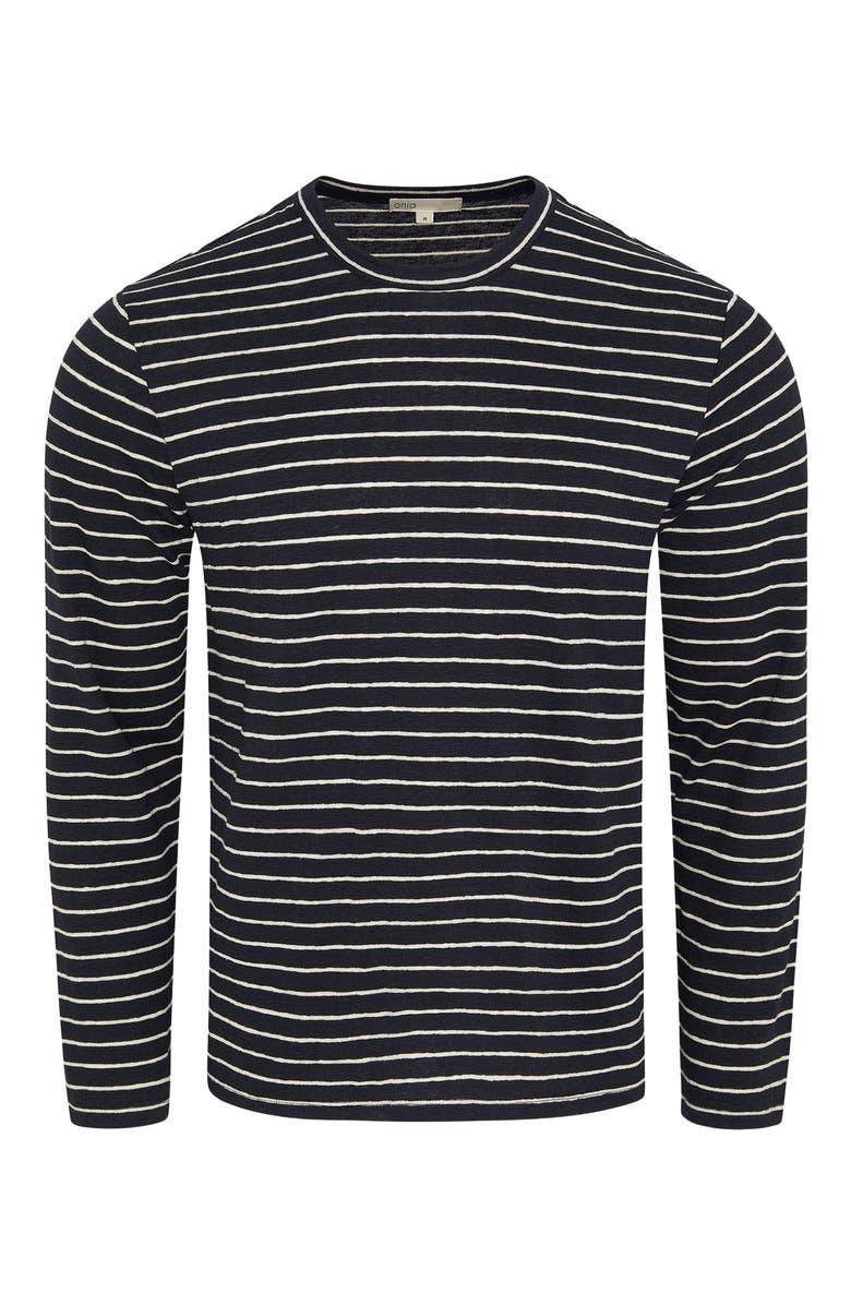 Onia Stretch Linen Jersey Long Sleeve Tee, Alternate, color, Midnight/Egret